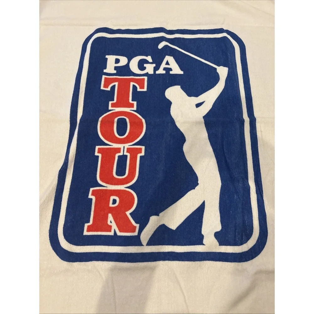 PGA Tour Vintage White Beach Bath Towel Golf Open Logo Blue Red Thick Large